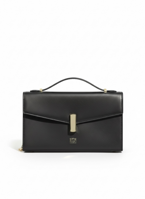 Black handbag with gold chain 