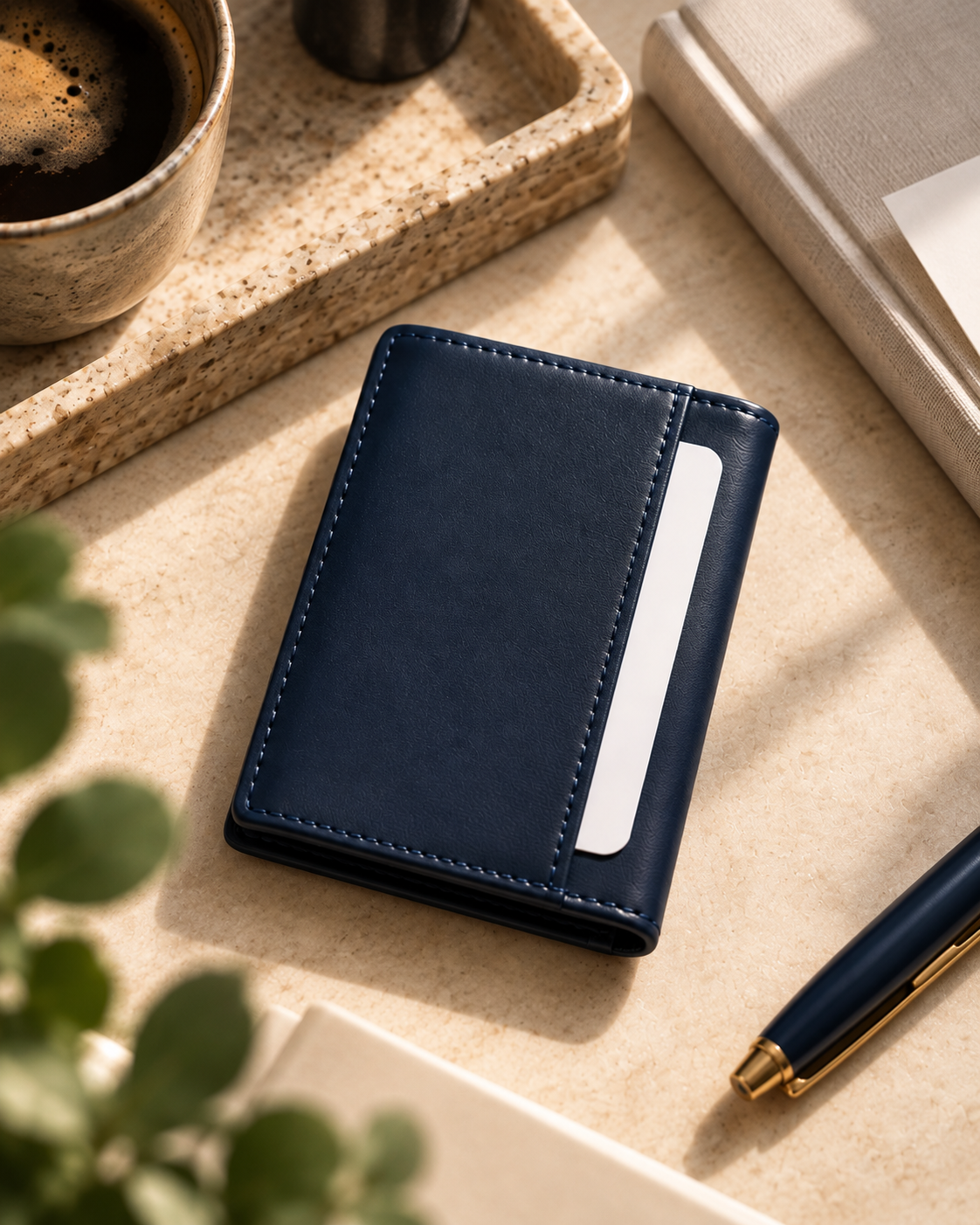 Apple Leather Card Wallet for Men Coastal Blue