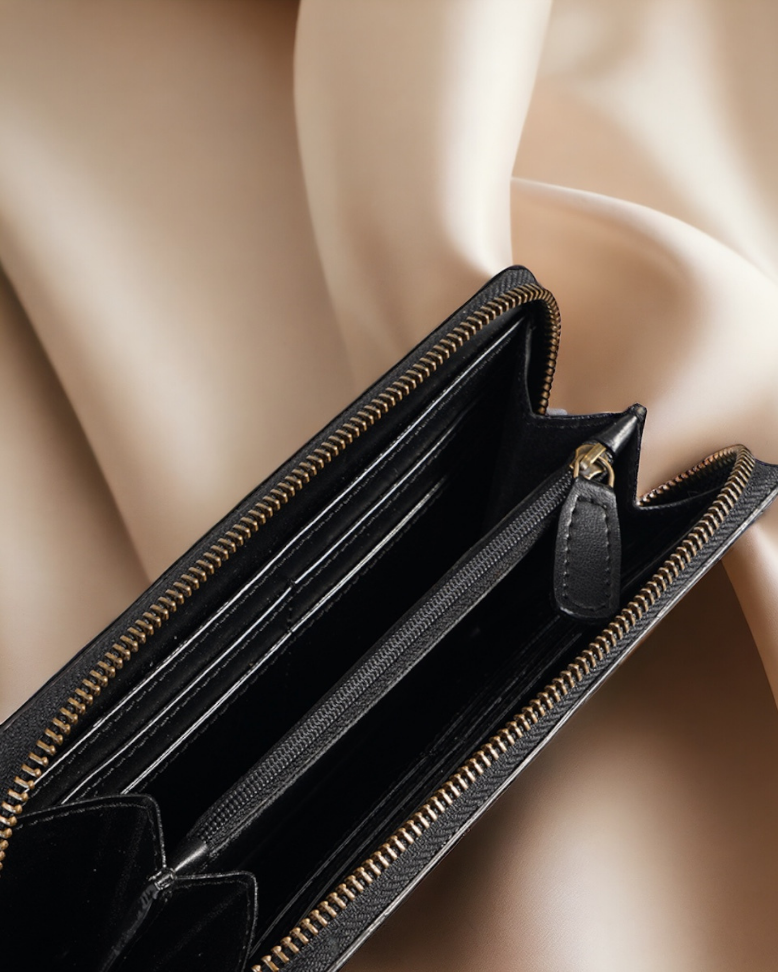 Black Long Leather zip wallet