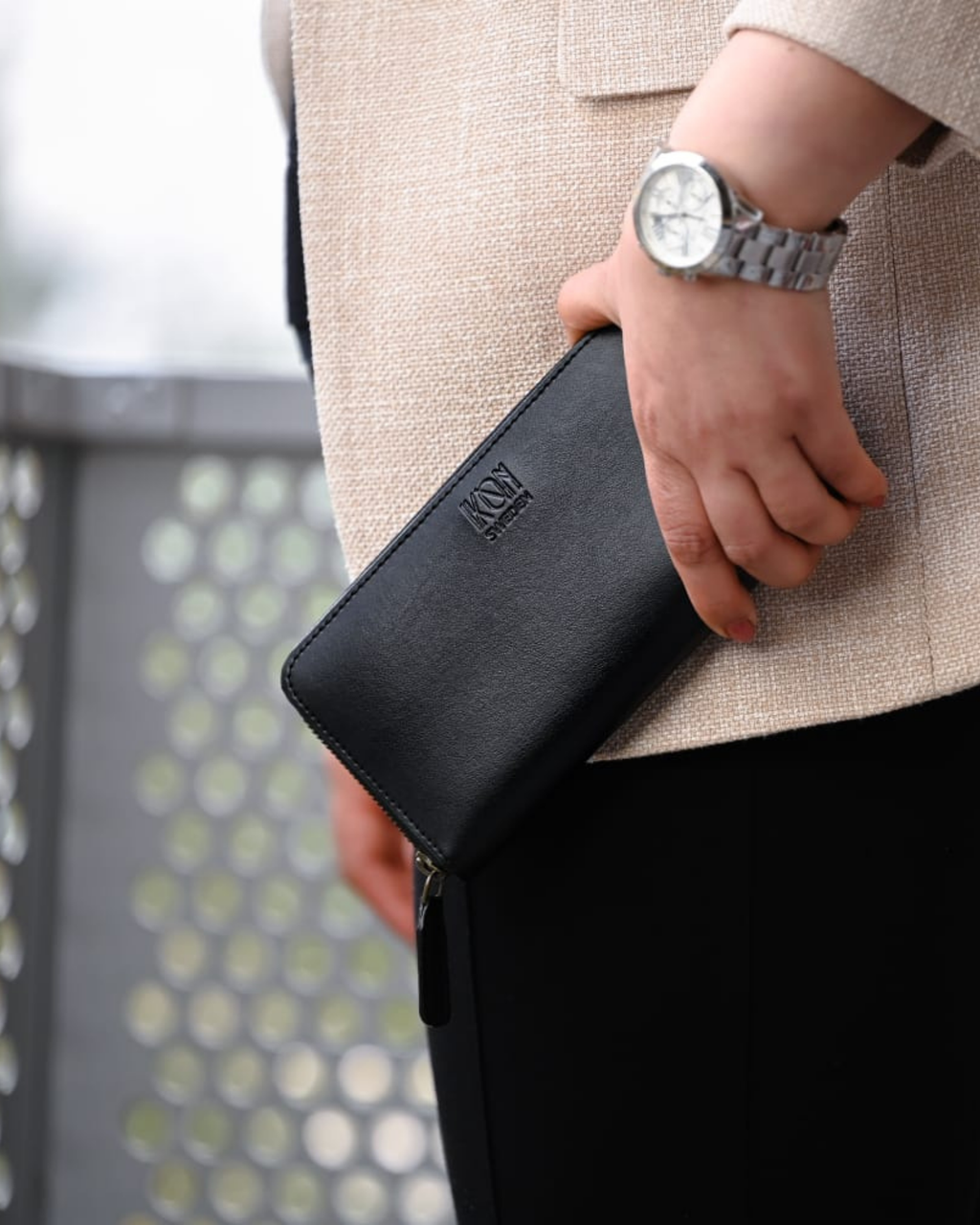 Black Long Leather zip wallet