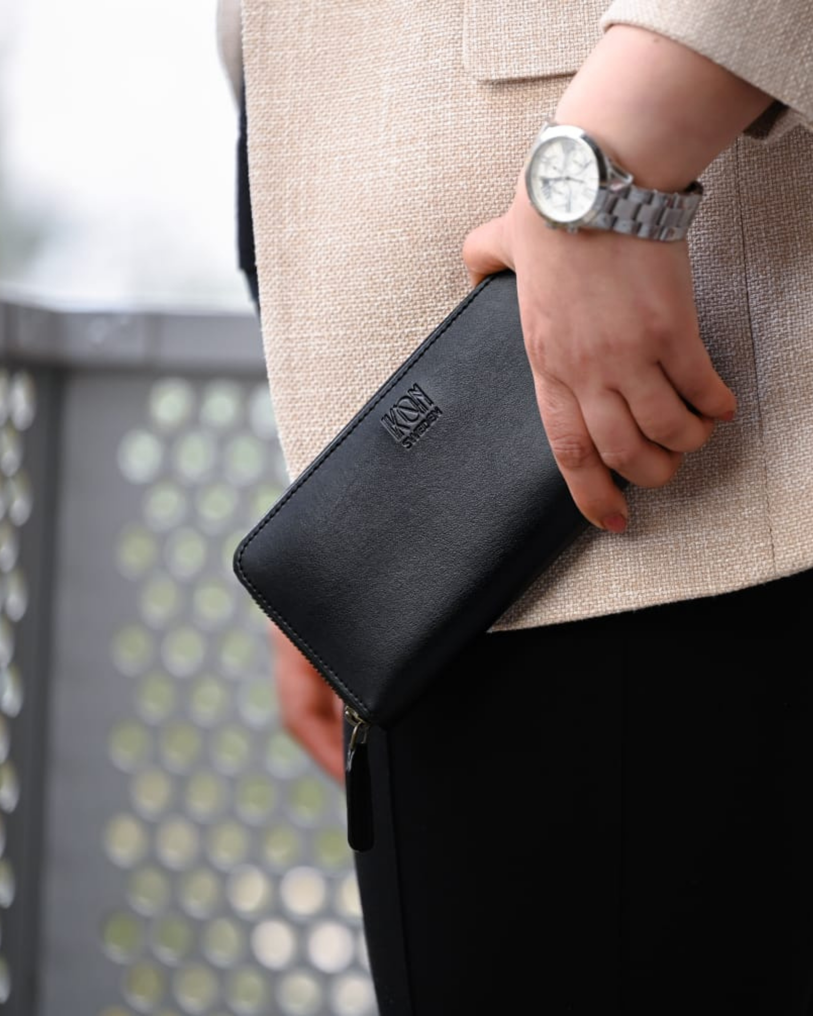 Black Long Leather zip wallet