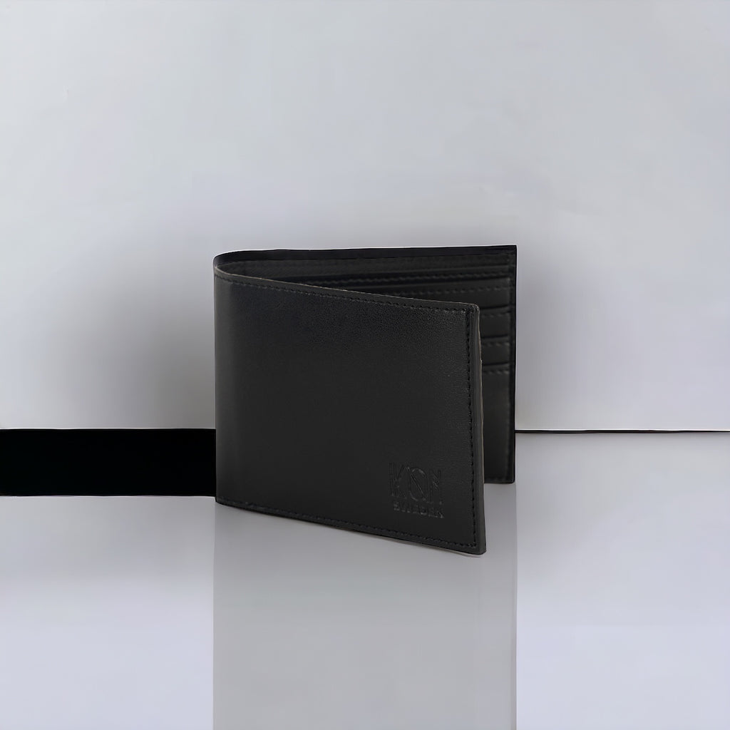 Apple leather classic men wallet with coin and AirTag pocket - black