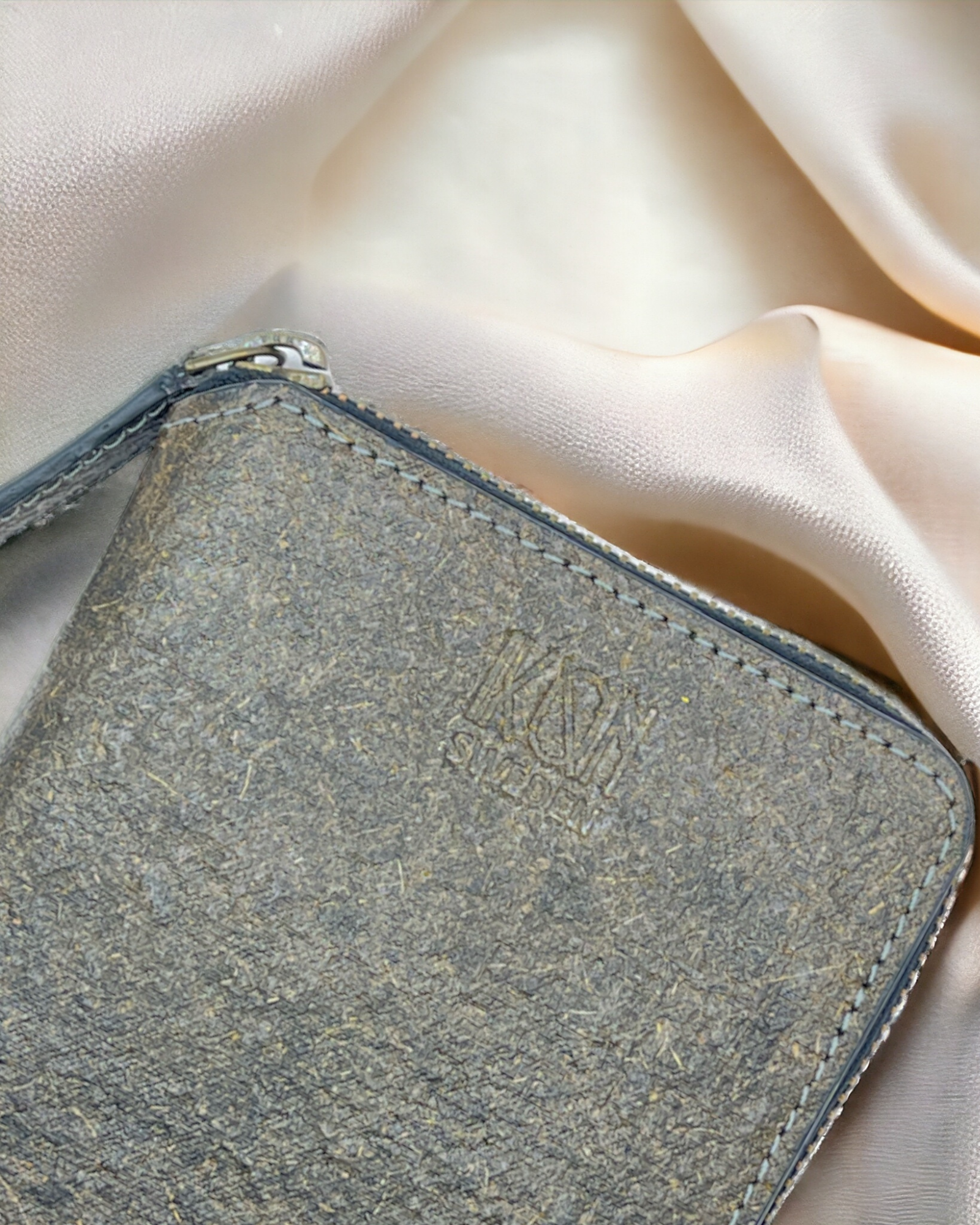 Ash Gray leather wallet with a zipper 