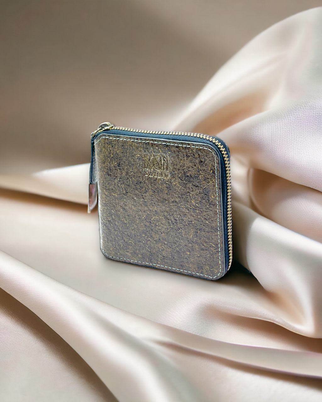 Ash Gray leather wallet with a zipper 