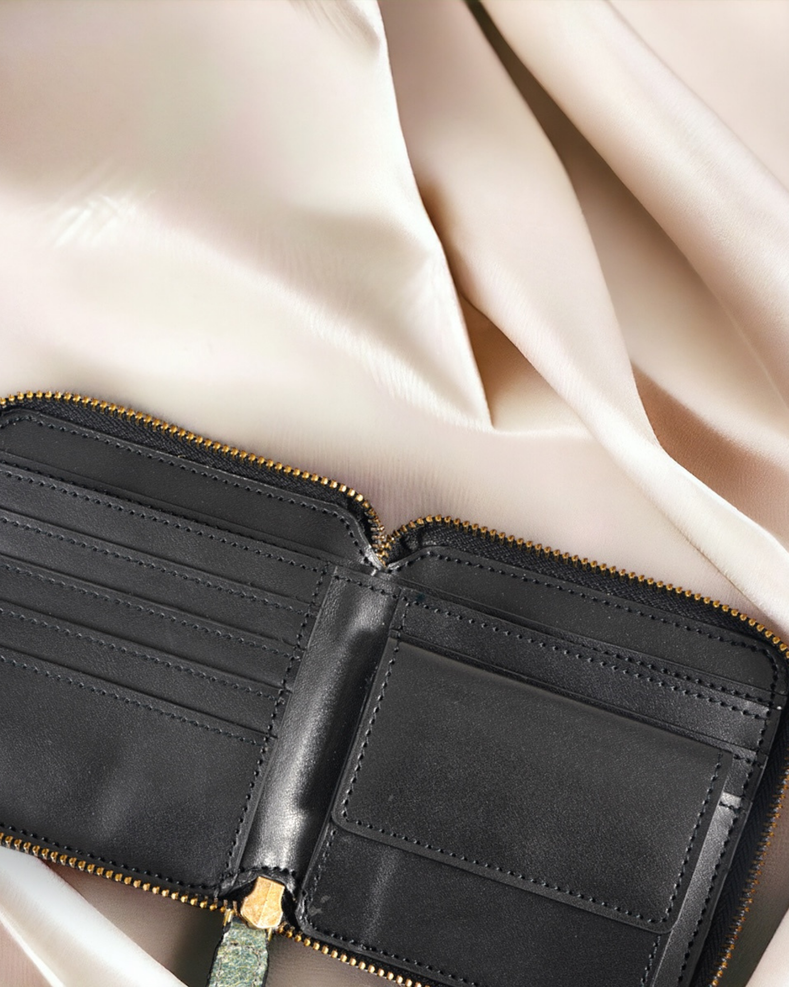 Ash Gray leather wallet with a zipper 