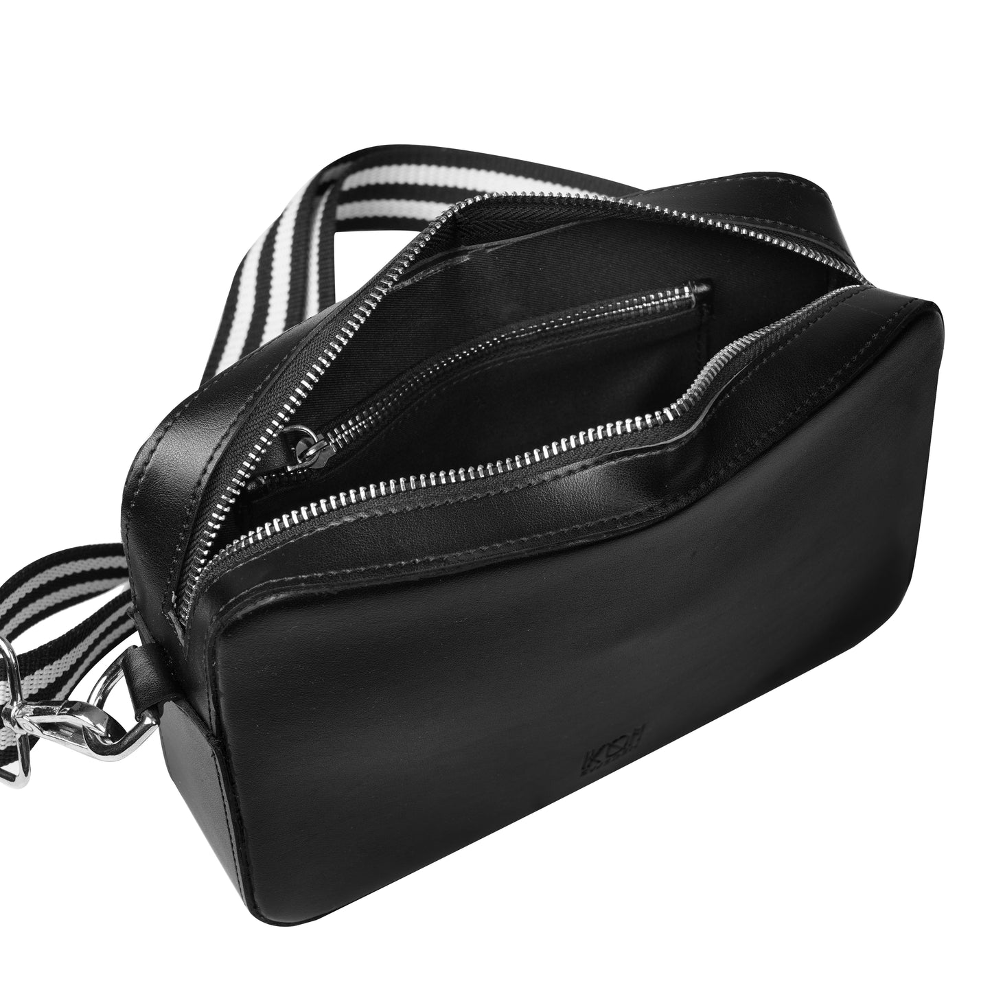 Kivik | Apple Leather Zipper Crossbody Bag - Black