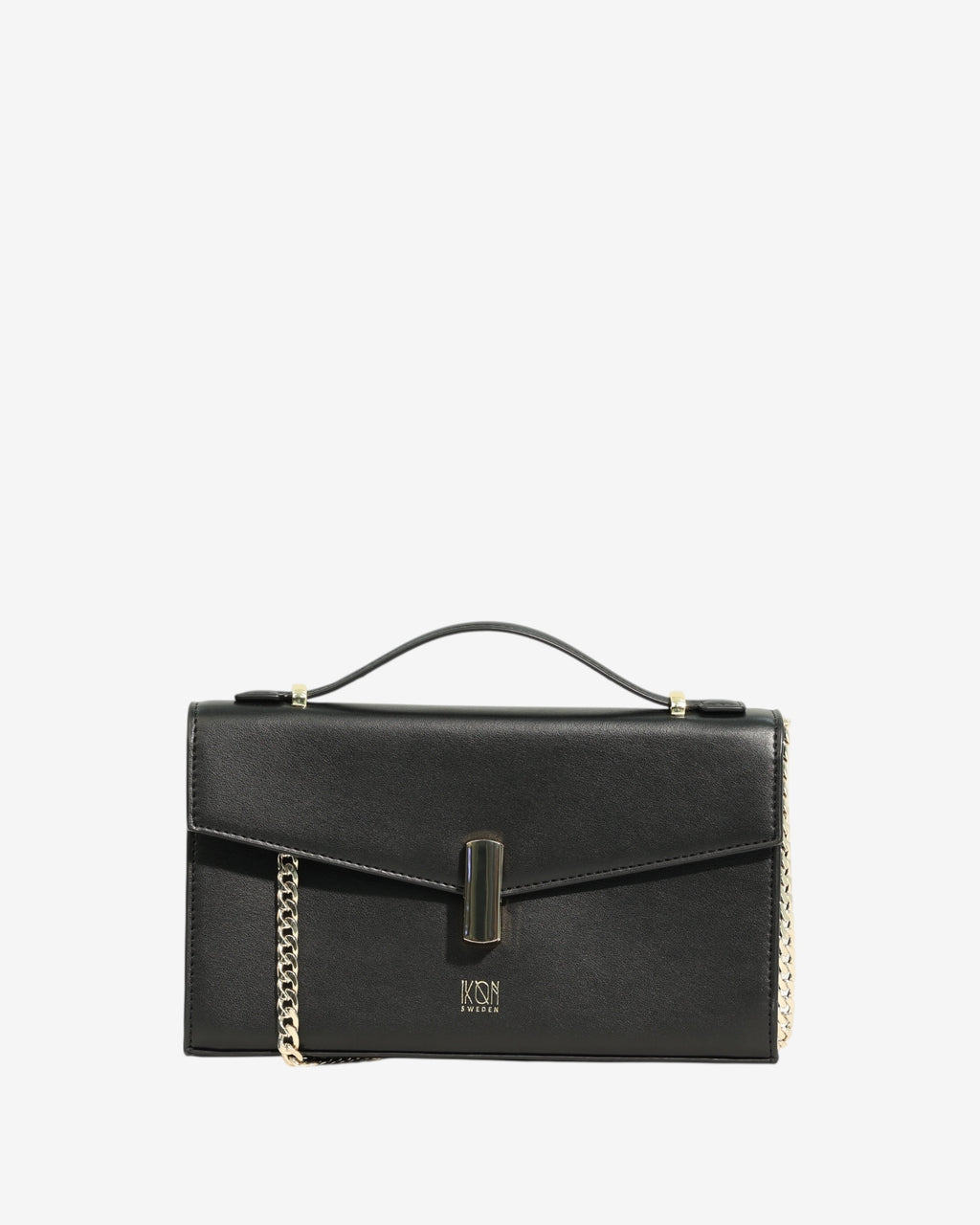 Black handbag with gold chain 