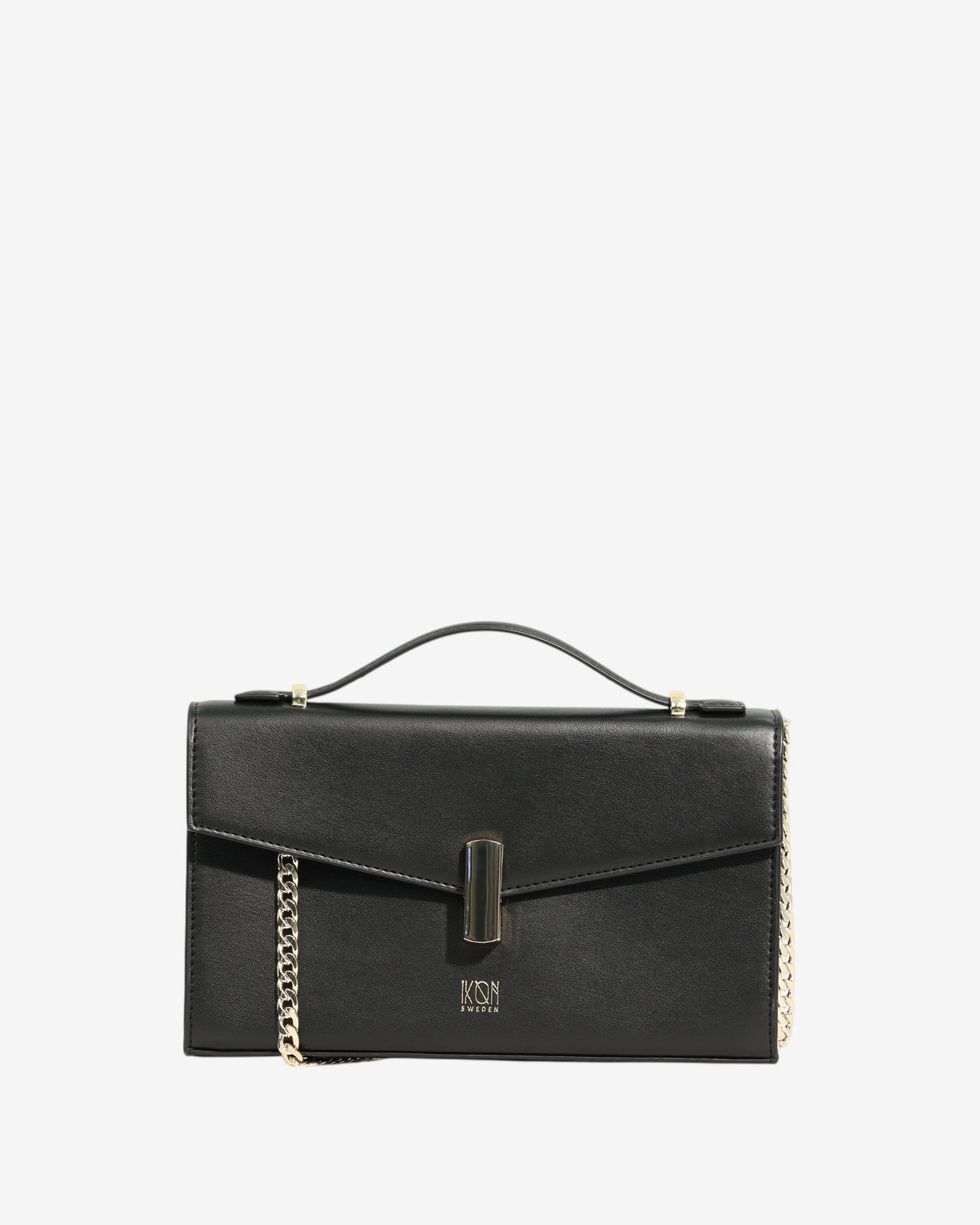 Black handbag with gold chain 