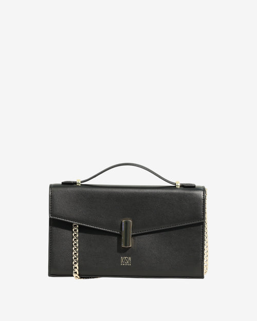 Black handbag with gold chain 