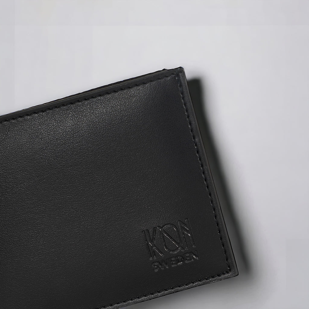 Apple leather classic men wallet with coin and AirTag pocket - black