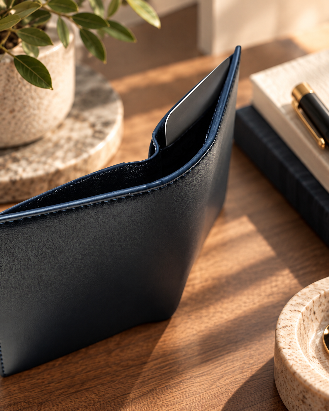 RFID Bi fold Cash Wallet with coin and AirTag pocket - Coastal blue
