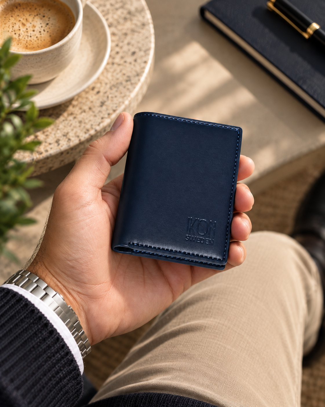 RFID Bi fold Cash Wallet with coin and AirTag pocket - Coastal blue