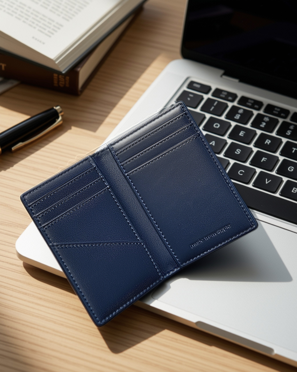 Apple Leather Card Wallet for Men Coastal Blue