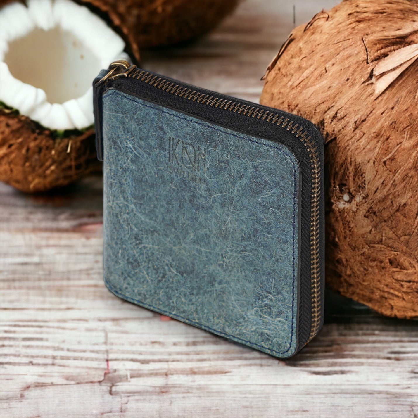 Coconut Leather Small Zip Wallet - Dark Indigo