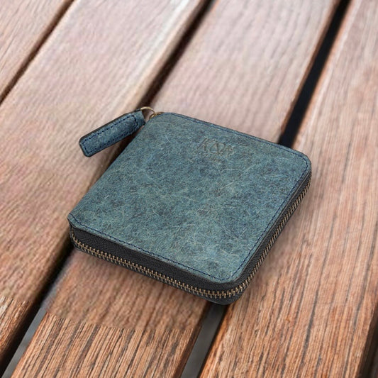 Coconut Leather Small Zip Wallet - Dark Indigo