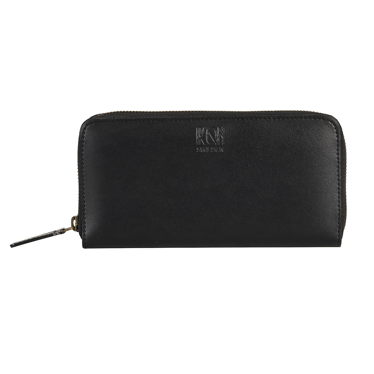 Black Long zip leather wallet for women