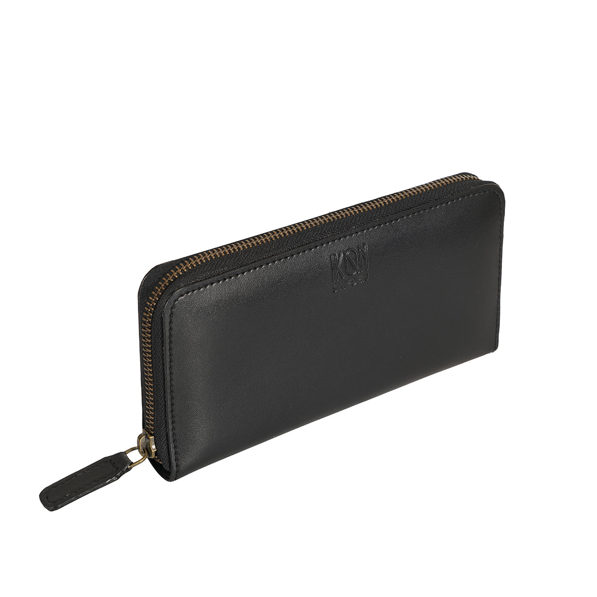 Black Long zip leather wallet for women